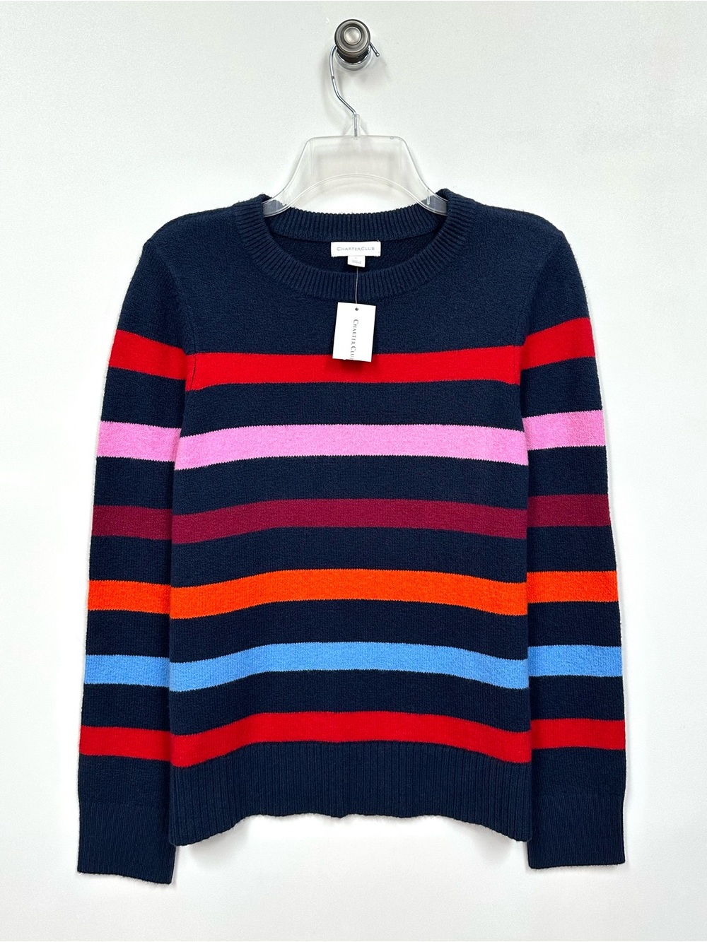Charter Club Striped Crewneck Pullover Sweater • Navy Blue • Sz L • NWT